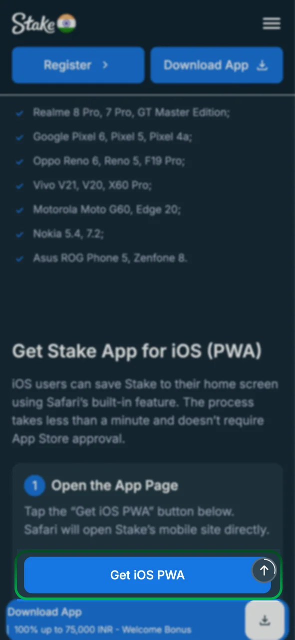 Open the Stake mobile site in Safari to set up the app.
