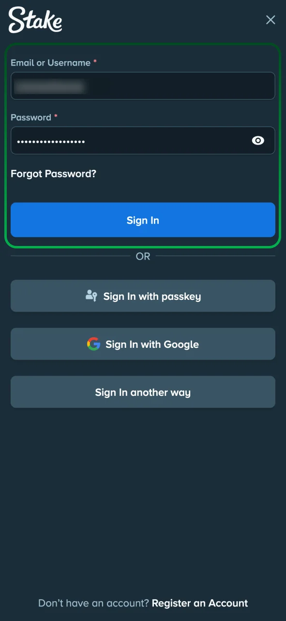 Click the login button on Stake to access your account.