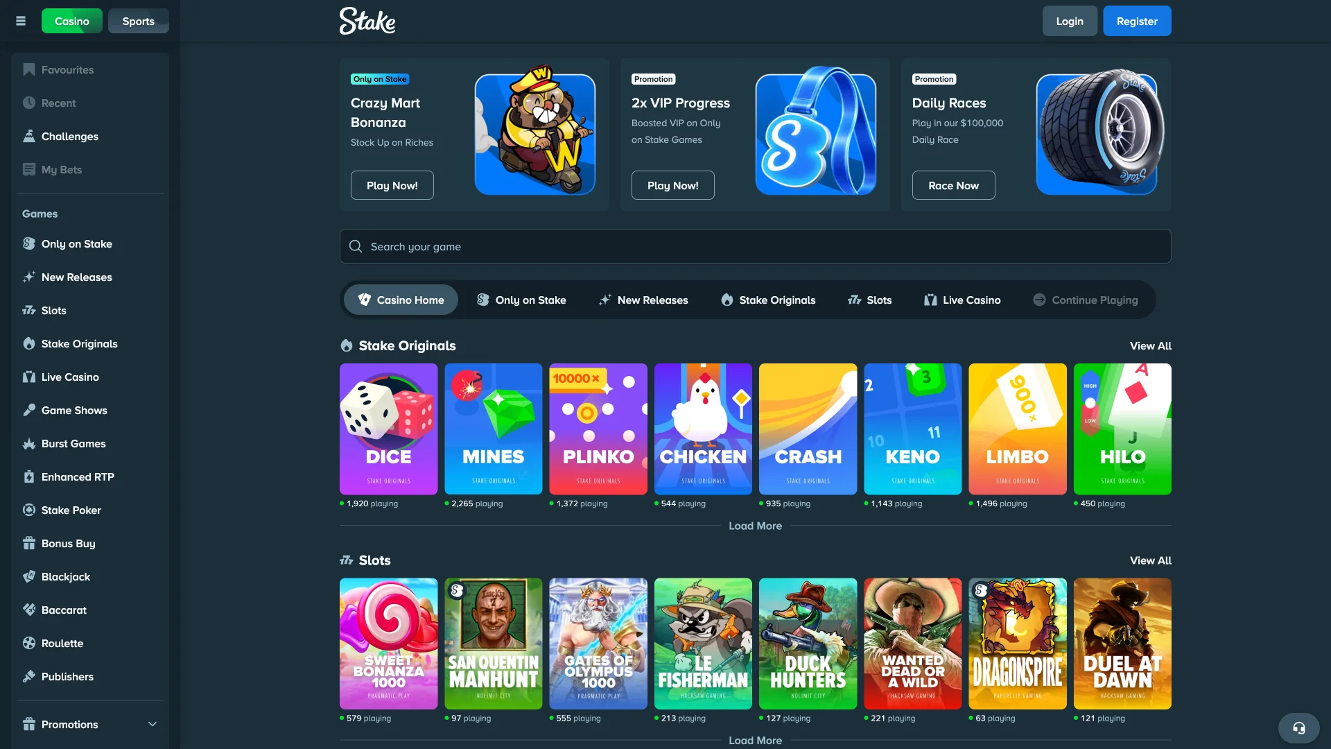 Play thousands of casino games at Stake.