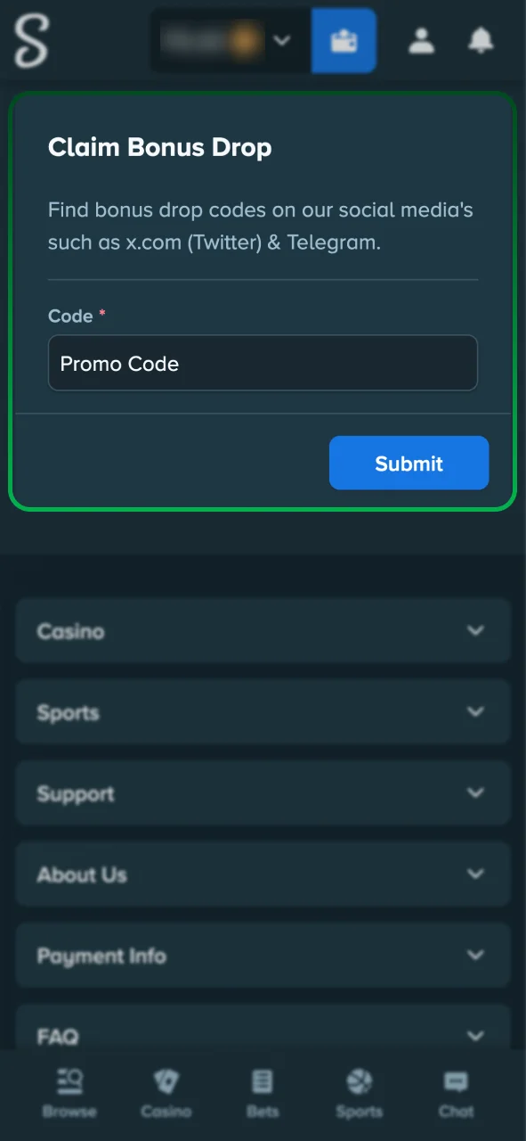 Go to Stake account settings to enter your code.