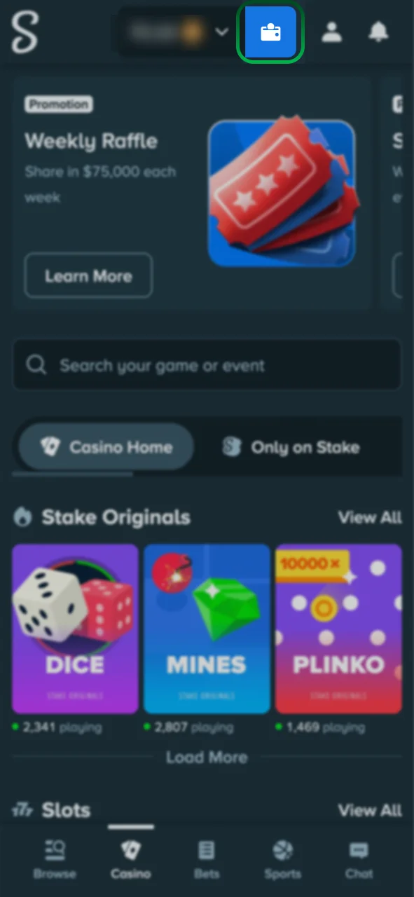 Open the Stake Wallet to fund your account.