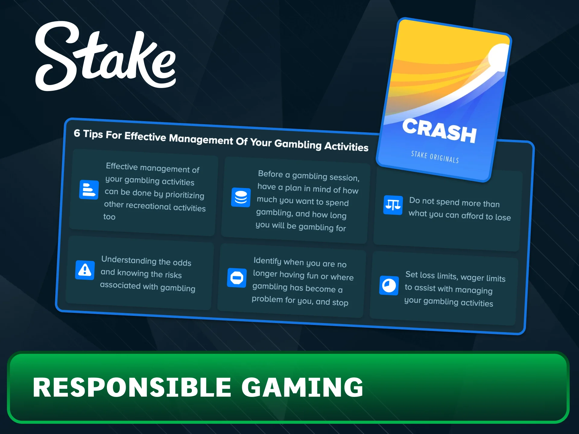 Set and stick to a budget before playing on Stake.