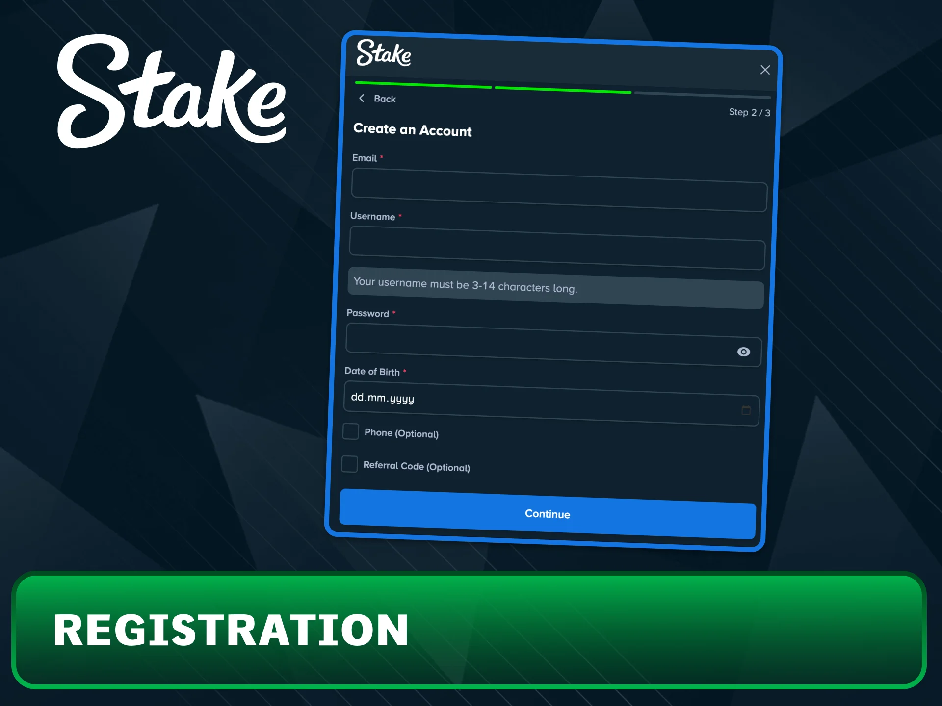 Open your official account at Stake.